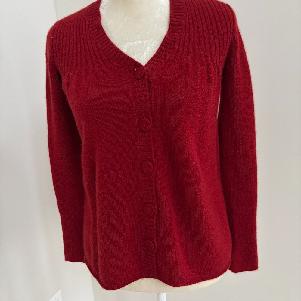 VINCE Women's Burgundy 100% Cashmere V-Neck Button Cardigan